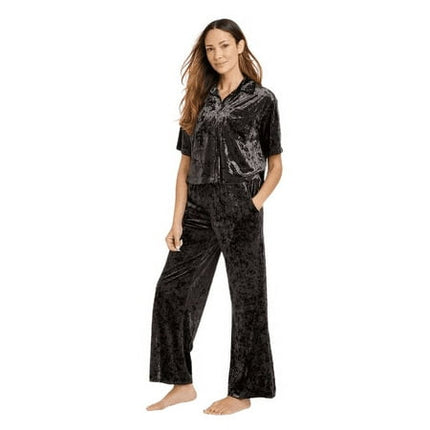 Women s Luxe Velour Pajama Set - Black  Size M