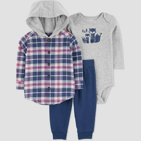 Just One You made by Carter s Baby Boys  3-Piece Set Plaid Top & Bottom Set- Blue/Purple/Gray -(12M)