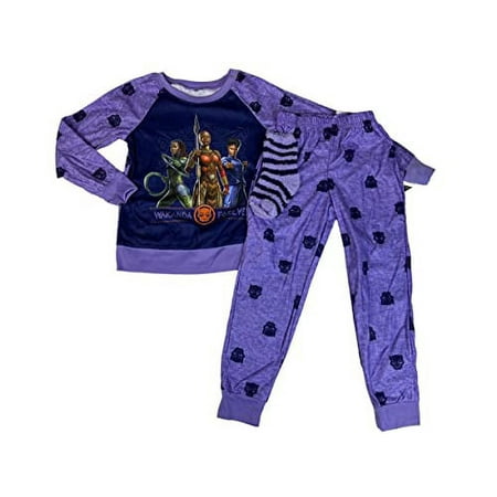 AMERICAN MARKETING ENTERPRISES AME Girls Black Panther Dora Milaje Purple 3 Piece Pajama Sleep Set with Socks (as1  alpha  x_s  regular)