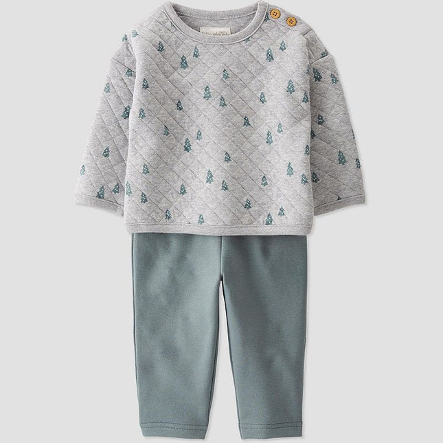 Little Planet by Carter's Organic Baby Boys' 2pc Double Knit Trees Top & Bottom Set - Green/Gray 9M