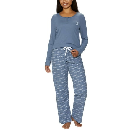 Calvin Klein Womens 2 Piece Fleece Pajama Set (Blue Medium)