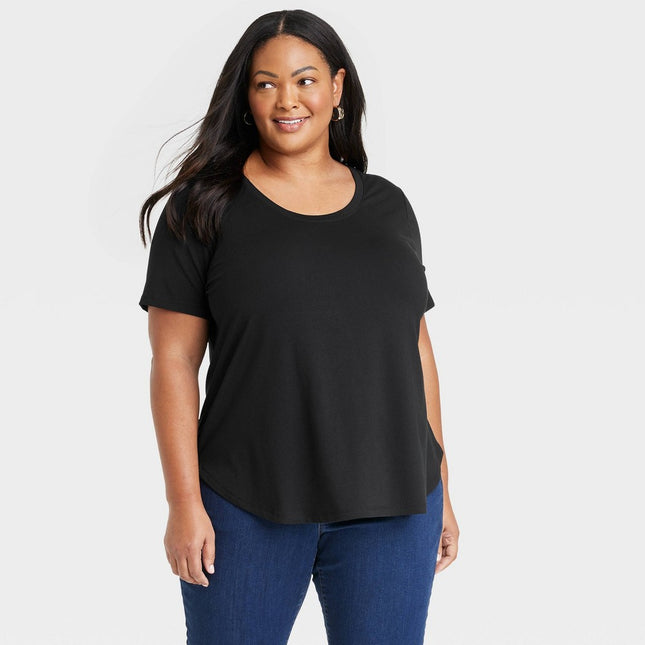 Women's Short Sleeve Relaxed Scoop Neck T-Shirt - Ava & Viv™ Black 4X