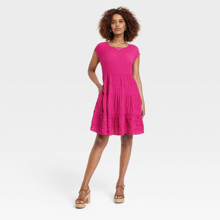 Women's Cap Short Sleeve A-Line Dress - Knox Rose™ Magenta S