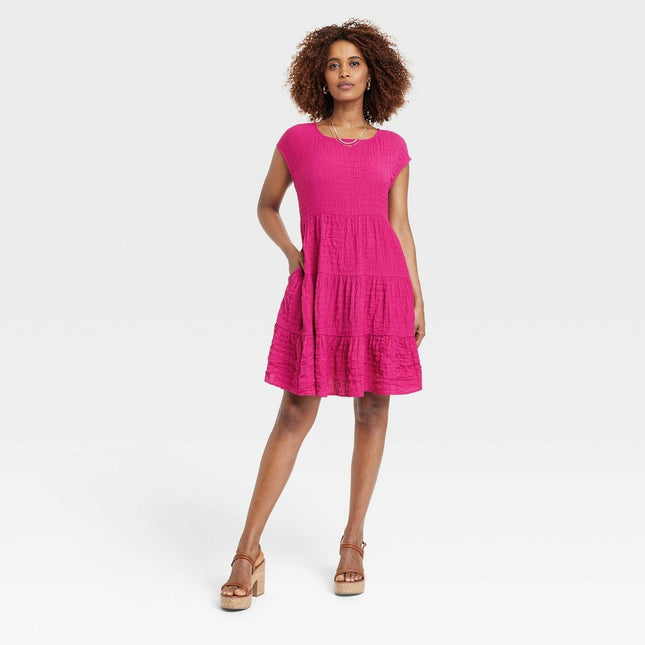 Women's Cap Short Sleeve A-Line Dress - Knox Rose™ Magenta S