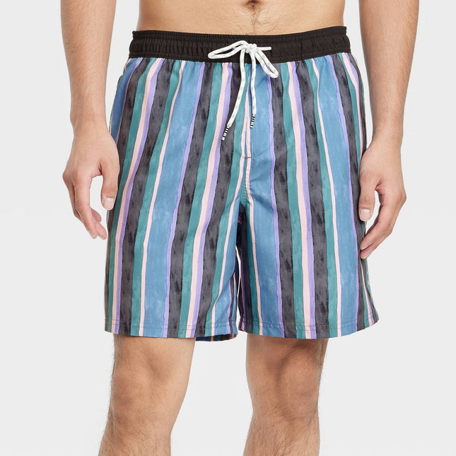 Men's 7" Vertical Striped Swim Trunks - Original Use™ Blue/Black/Green/Pink M