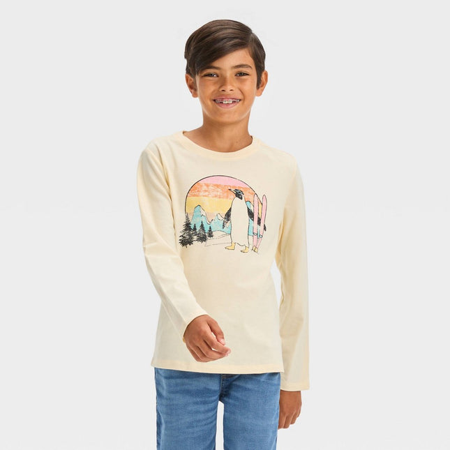Boys' Long Sleeve Penguin Sunset Graphic T-Shirt - Cat & Jack™ Off-White M
