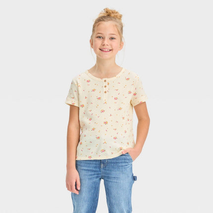 Girls' Short Sleeve Henley Waffle Top - Cat & Jack™ Ivory M