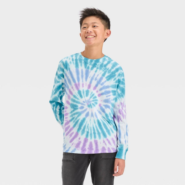 Boys' Swirl Tie-Dye Long Sleeve Graphic T-Shirt - art class™ Purple/Green/White L