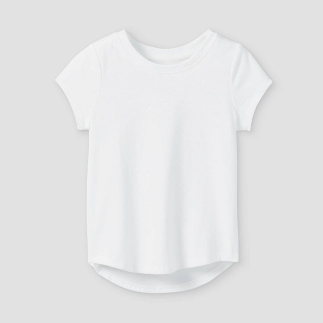 Toddler Girls' Solid Knit Short Sleeve T-Shirt - Cat & Jack™ White 5T: Crewneck, Comfy Cotton Blend, Below Hip Length