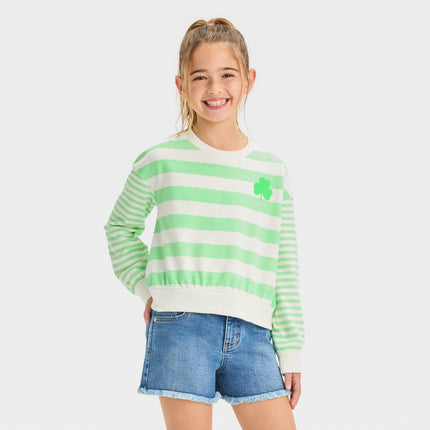 Girls' St. Patrick's Day Striped Pullover Sweatshirt - Cat & Jack™ Green/Cream M