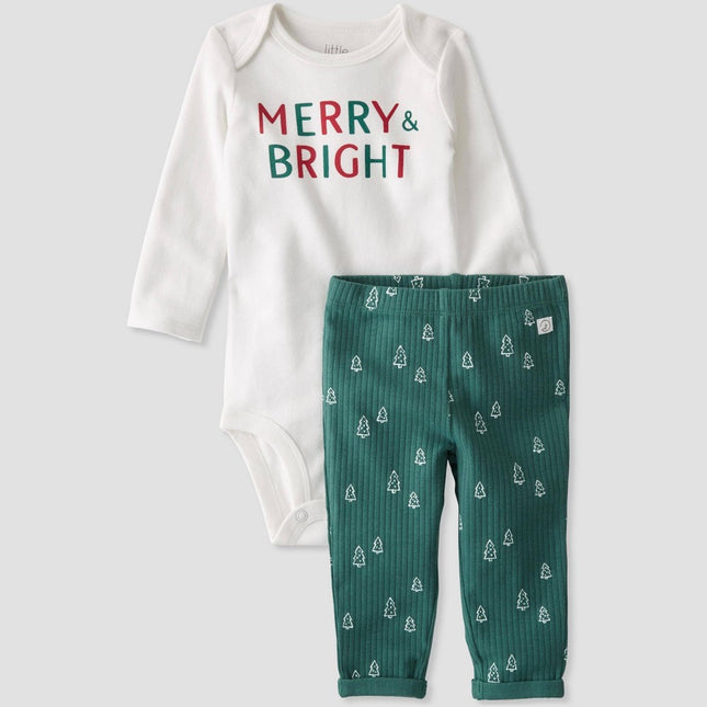 Little Planet by Carter’s Organic Baby Merry Bodysuit and Pants Set - White/Green 6M