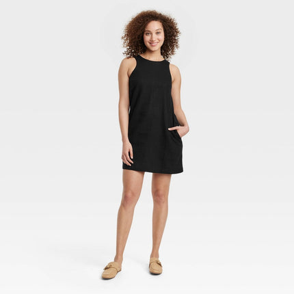 Women's Linen Mini Shift Dress - A New Day™ Black M