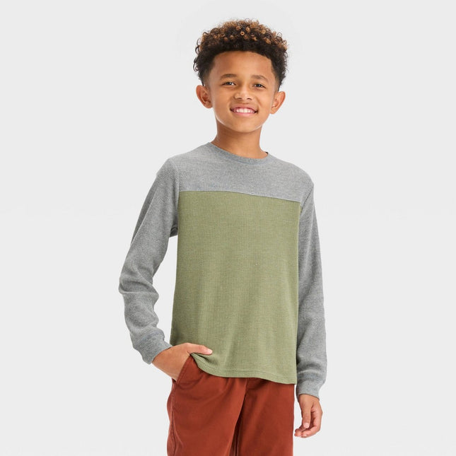 Boys' Long Sleeve Colorblock Thermal T-Shirt - Cat & Jack™ Gray XL Husky