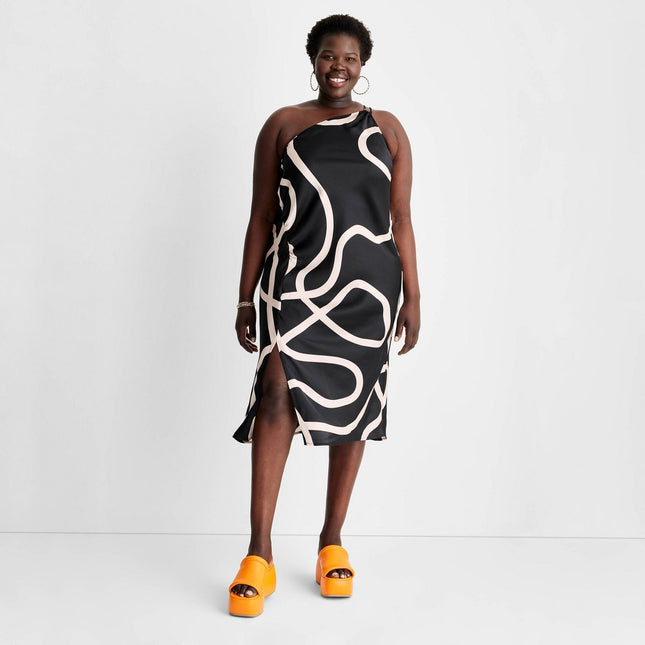 Women's Abstract One Shoulder Slit Midi Dress - Future Collective™ with Alani Noelle Black/White XXL