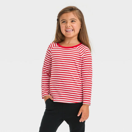 Toddler Girls' Striped Long Sleeve T-Shirt - Cat & Jack™ Red 5T