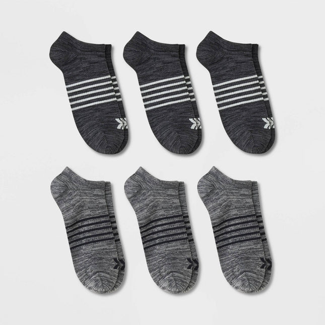 Men's Striped Light Weight Random Feed Socks 6pk - All In Motion™ Gray/Black 6-12