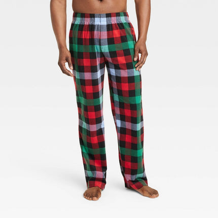 Men's Buffalo Check Fleece Matching Family Pajama Pants - Wondershop™ Green/Red/Black XXL