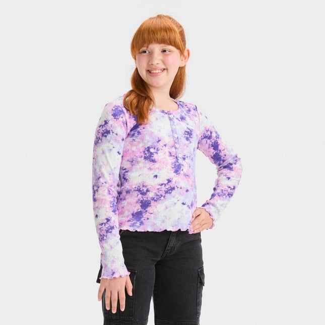 Girls' Long Sleeve Button-Down Henley T-Shirt - art class™ Purple M