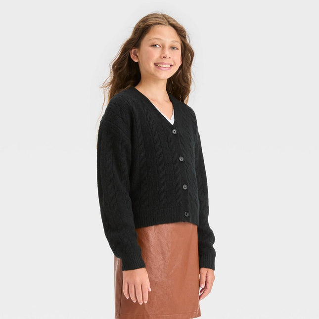 Girls' Cropped Cable Knit Cardigan Sweater - art class™ Black M