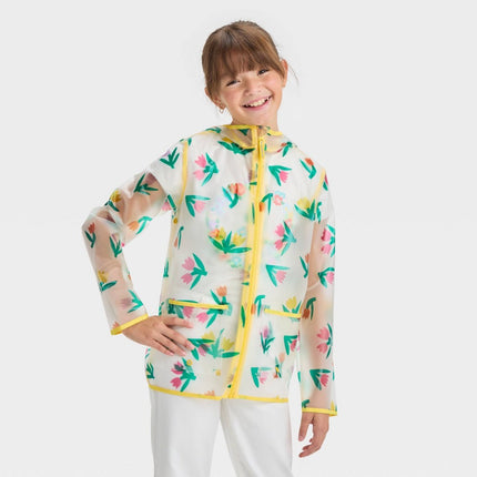 Kids' Floral Printed Rain Coat - Cat & Jack™ White/Yellow/Green M