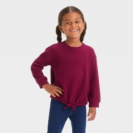 Toddler Girls' Waffle Shirt - Cat & Jack™ Burgundy 2T