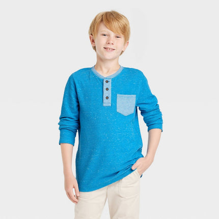 Boys' Long Sleeve Double Knit Henley T-Shirt - Cat & Jack Blue XL