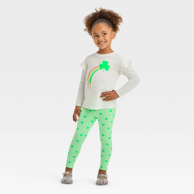 Toddler Girls' St. Patrick's Day Rainbow Long Sleeve Shamrock & Leggings Set - Cat & Jack™ Cream 2T