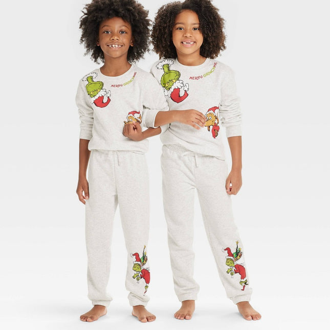 Kids' The Grinch Matching Family Christmas Jogger Pants - Oatmeal Beige M