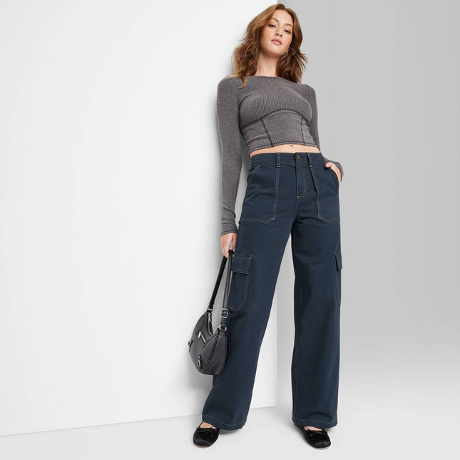 Women's High-Rise Straight Leg Cargo Pants - Wild Fable™ Navy Blue L