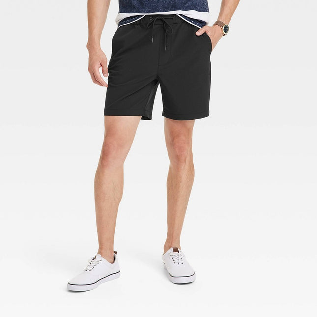 Men's 7" Woven Tech E-Waist Pull-On Shorts - Goodfellow & Co™ Black L