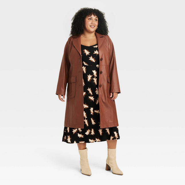 Women's Faux Leather Trench Coat - Ava & Viv™ Brown 4X