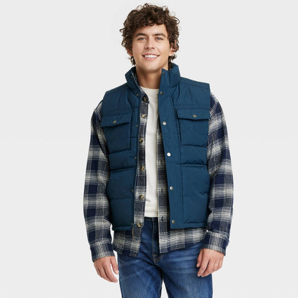 Men's Corduroy Collar Midweight Puffer Jacket - Goodfellow & Co™ Blue M