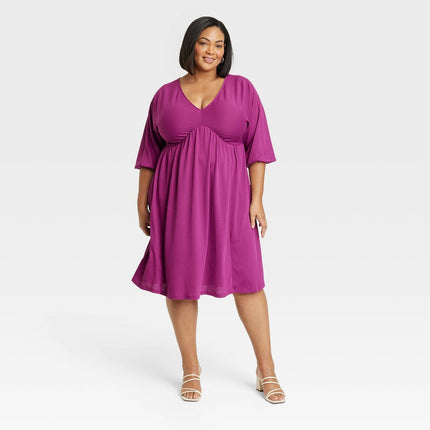 Women's Dolman 3/4 Sleeve Knit Empire Waist Dress - Ava & Viv™ Purple 1X