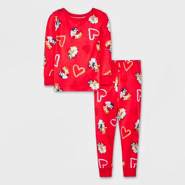 Toddler Boys' 2pc Bluey Valentine Snug Fit Pajama Set - Red 18M