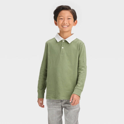 Boys' Long Sleeve Solid Polo Shirt - Cat & Jack™ Green S