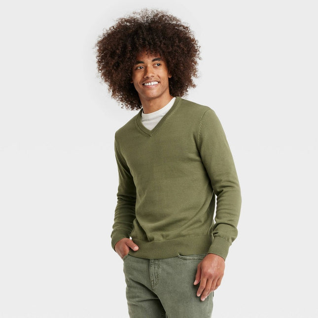 Men's V-Neck Pullover Sweater - Goodfellow & Co™ Olive Green M