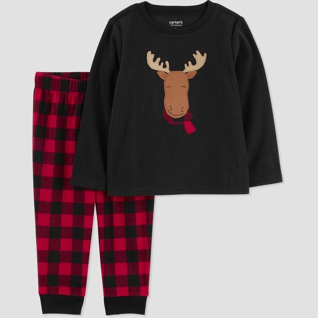 Carter's Just One You® Toddler Boys' Buffalo Check Reindeer Fleece Pajama Set - Red/Black 4T