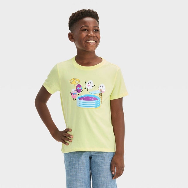 Boys' Short Sleeve Sun Streak Dunking Easter Eggs Graphic T-Shirt - Cat & Jack™ Light Yellow M