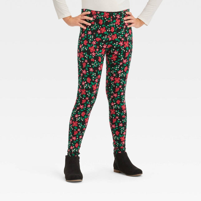 Girls' Holiday 'Floral' Leggings - Cat & Jack™ Black L