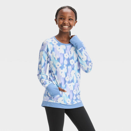 Girls' Cozy Lightweight Fleece Crewneck Sweatshirt - All in Motion™ Light Blue S