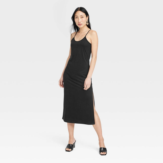 Women's Rib-Knit Midi Cami Dress - A New Day™ Black XS