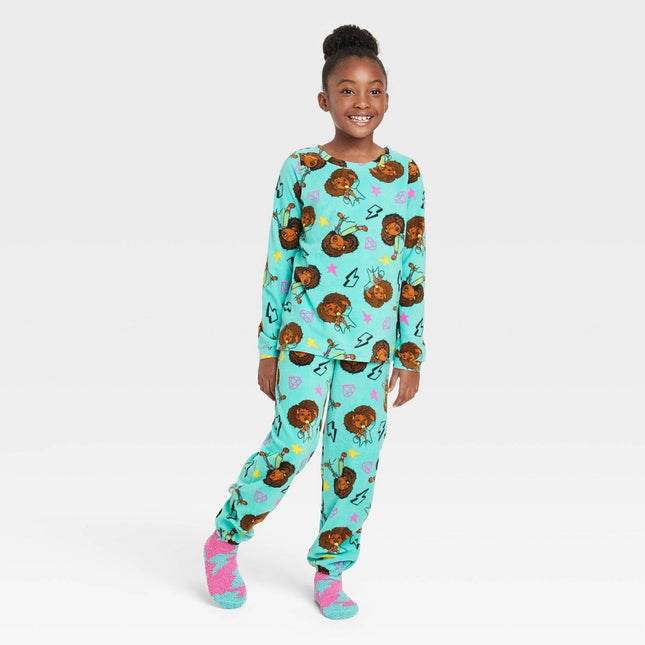 Girls' Karma's World Long Sleeve Pajama Set with Cozy Socks - Blue L