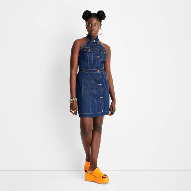 Women's Collared Denim Mini Dress - Future Collective™ with Alani Noelle Blue 2