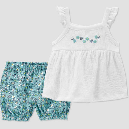 Carter's Just One You®️ Baby Girls' Floral Top & Bottom Set - Off-White/Teal Blue 12M