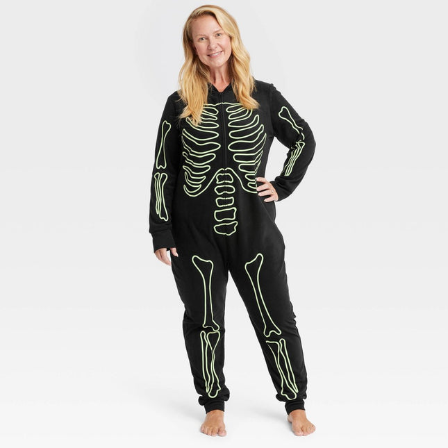 Women's Glow-In-The-Dark Skeleton Halloween Matching Family Union Suit - Hyde & EEK! Boutique™ Black XS