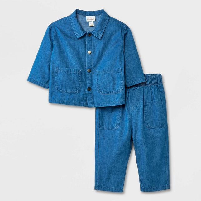 Baby Mini Me Denim Uni Top & Bottom Set - Cat & Jack™ Blue 0-3M