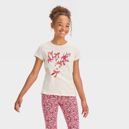 Girls' Short Sleeve 'Deer' Graphic T-Shirt - Cat & Jack™ Beige S