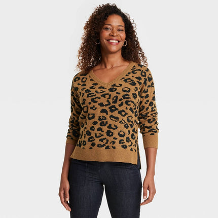 Women's V-Neck Pullover Sweater - Knox Rose™ Camel Brown S