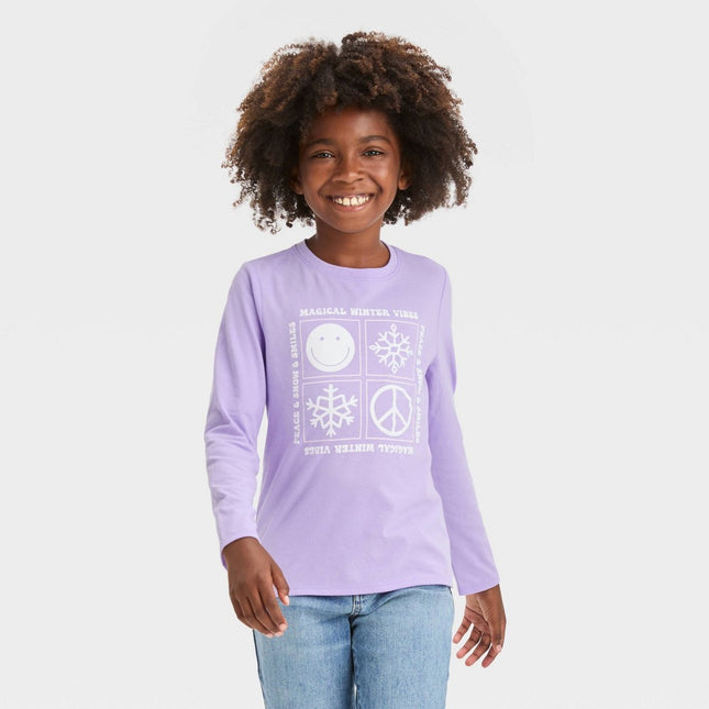 Girls' Long Sleeve 'Winter Vibes' Graphic T-Shirt - Cat & Jack™ Lavender XS