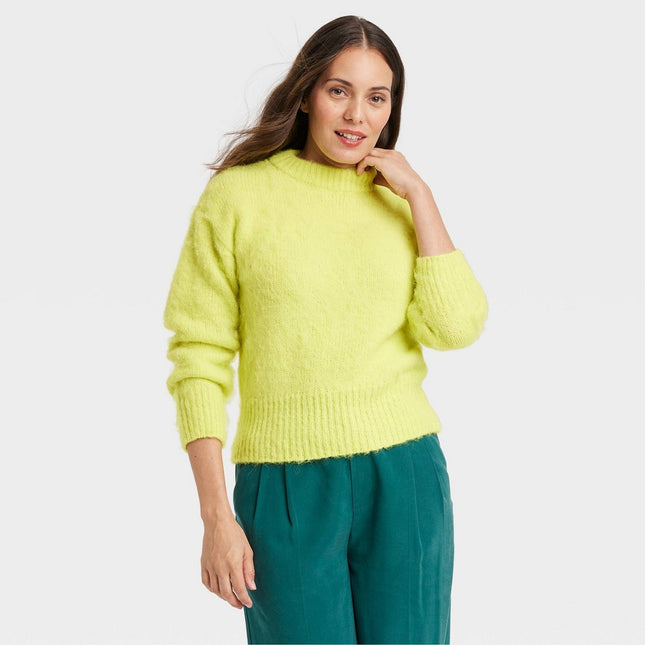 Women's Crewneck Brushed Pullover Sweater - A New Day™ Lime M